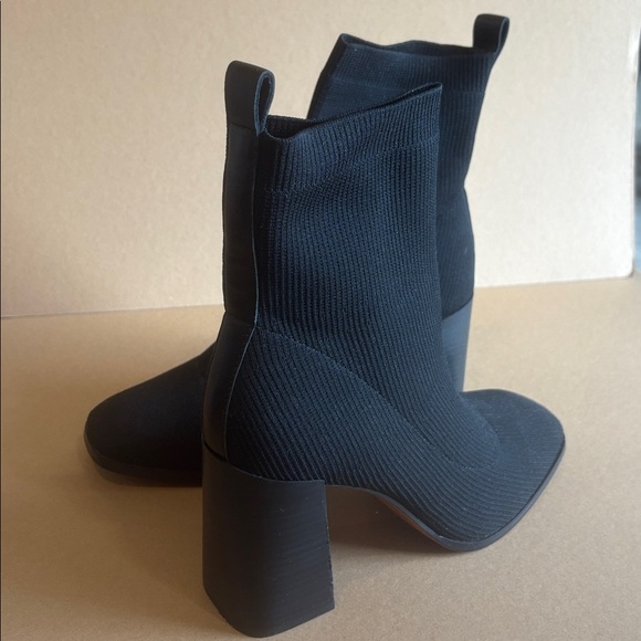Deltan 'Brooklyn Flyknit Stretch' Block Heel Sock Boots color black w square toe - Picture 3 of 3